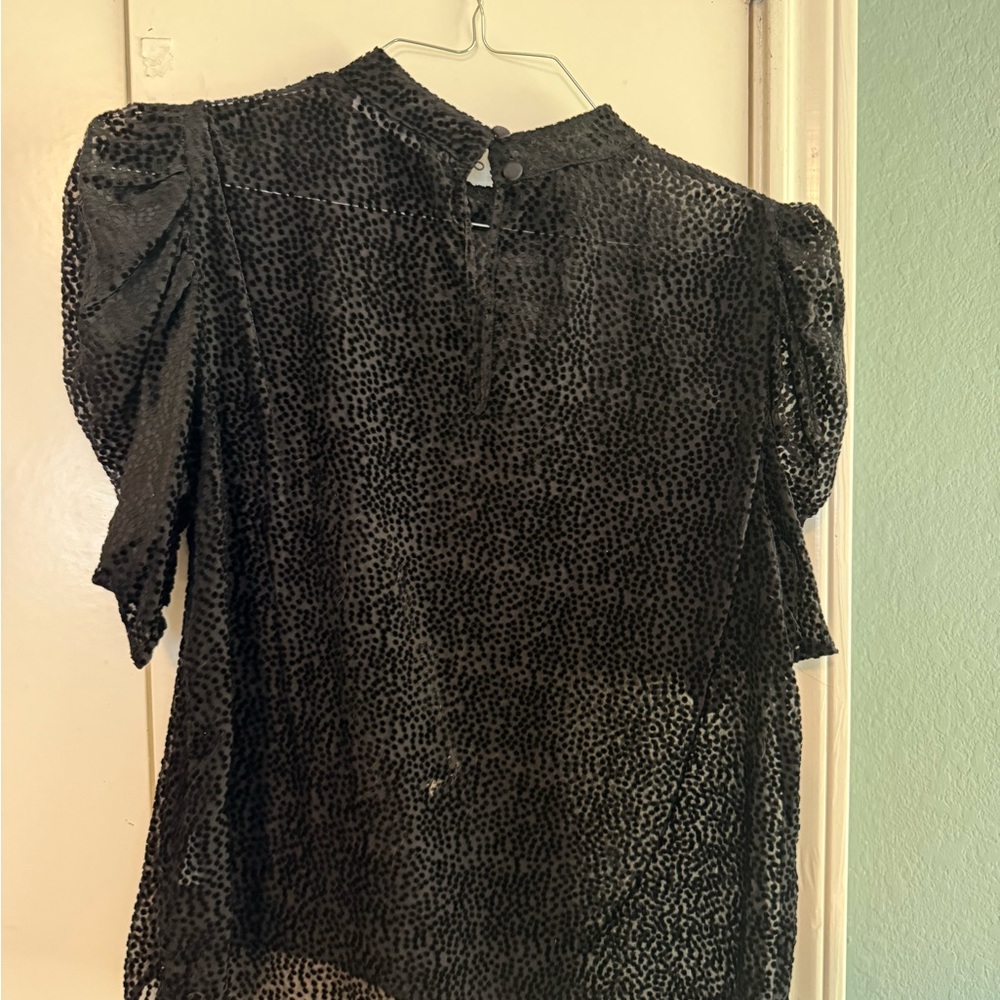 Black Sheer Textured Puff Sleeve Blouse